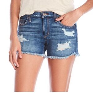 Joe's Jeans Phoebe Blue Raw Hem Distressed Mid Rise Denim Jean Shorts‎ WN 29”